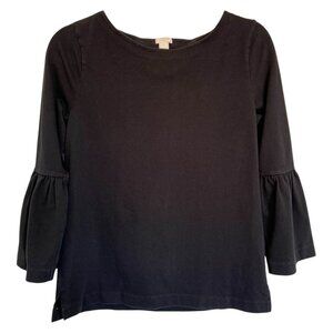 J Crew Bell Sleeve Women's Top Size Small Solid Black Cotton Boatneck